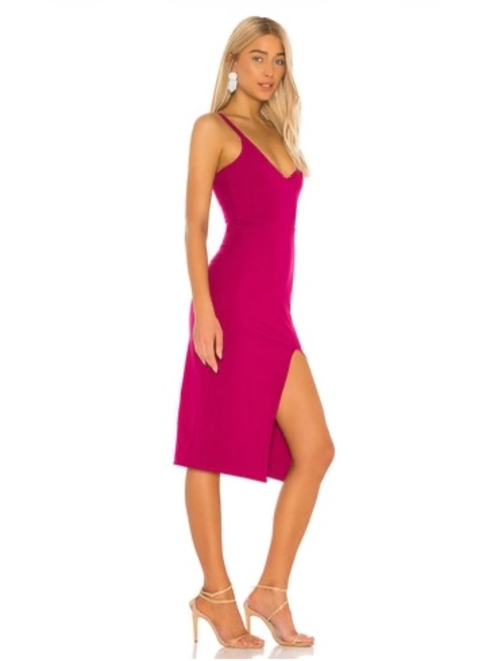 Lovers + Friends Fuchsia Slip Midi Dress with Side Slit